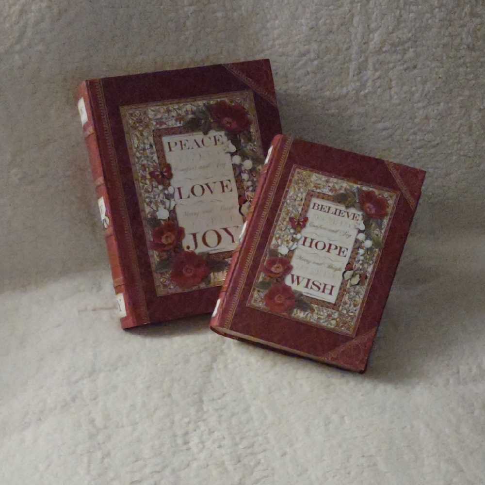 Red Floral Decorative Books Nesting Storage Boxes
